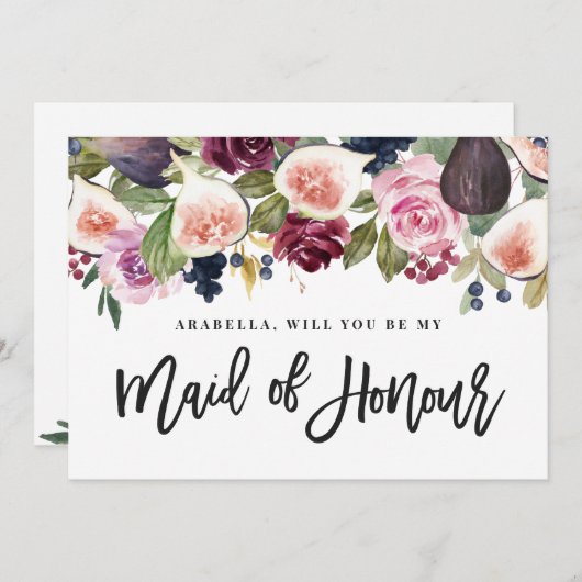 Rosa, bordeauxfarbene Trauzeugin und Feigenblüten (Vorne/Hinten)