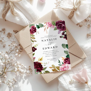 Rosa, bordeauxrot, grün und Feigenblütenhochzeit