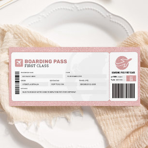 Rosa Bordkarte Reise Trip Flugzeug Geschenk Ticket Einladung