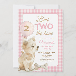 Rosa Böser-Zwei-an-den-Knochen-Welpen-Geburtstagsf Einladung