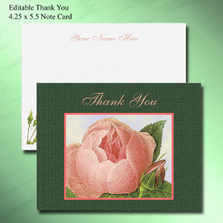 Rosa Botanical-Rose Editierbare Dankeschön 4,25 x Mitteilungskarte