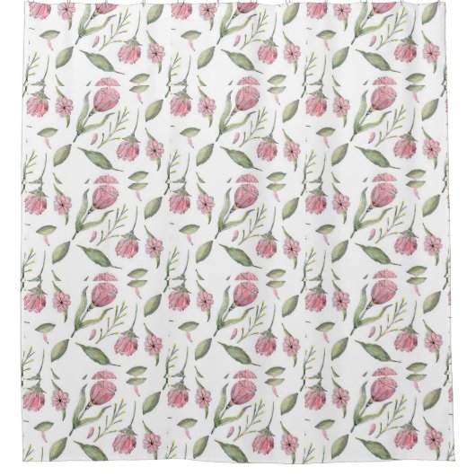 Rosa Botanisch Duschvorhang (Vorderseite)