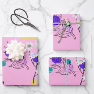 Rosa botanisch zeichnend Vintages Muster einzigart Geschenkpapier Set