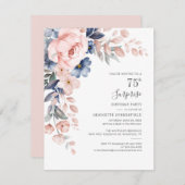 Rosa Botanische 75. Geburtstag Blumenblüte Einladung (Vorne/Hinten)