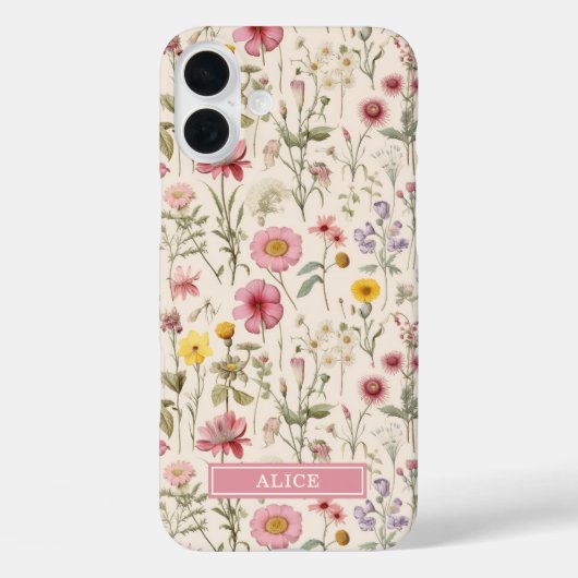 Rosa botanische Aquarell-Blumen-Name Case-Mate iPhone Hülle (Rückseite)