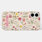 Rosa botanische Aquarell-Blumen-Name Case-Mate iPhone Hülle (Rückseite (Horizontal))