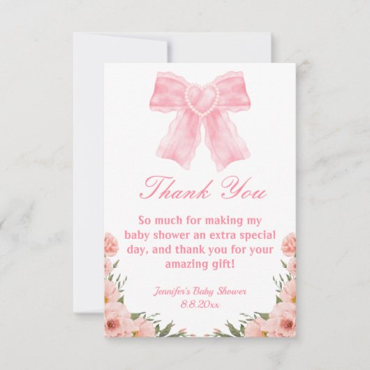 Rosa Botanische Babydusche Dankeskarte (Vorderseite)