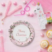 Rosa Botanische Berries und Blätter Weihnachten Pappteller (Party)