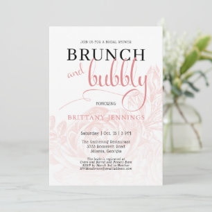 Rosa botanische Brunch- und Schaumwein-Brautparty Einladung