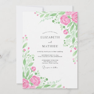 Rosa botanische florale Hochzeit Einladung