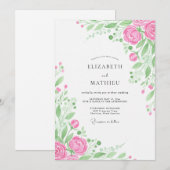 Rosa botanische florale Hochzeit Einladung (Vorne/Hinten)
