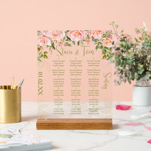 Rosa Botanische Floralgoldene Hochzeit Acrylschild (Hochzeit)
