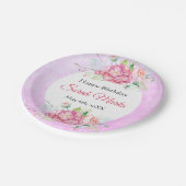Rosa Botanische Geburtstagspopolette Pappteller (Schrägansicht)