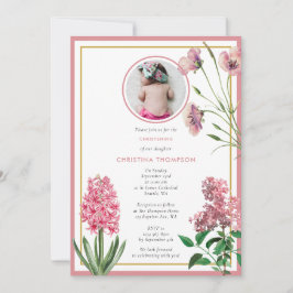 Rosa Botanische Goldtaufe Christening Girl Foto Einladung