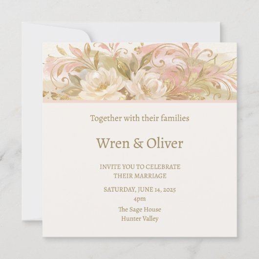 Rosa Botanische Hochzeit Einladung (Vorderseite)