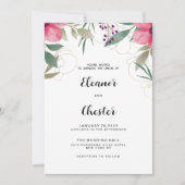 Rosa botanische Hochzeit mit Blumen Einladung (Vorderseite)