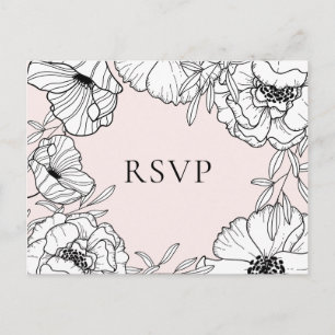 Rosa Botanische Hochzeits-RSVP-Postkarte II Einladungspostkarte