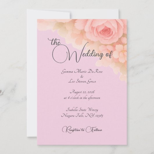 Rosa botanische Hochzeitseinladung Einladung (Vorderseite)
