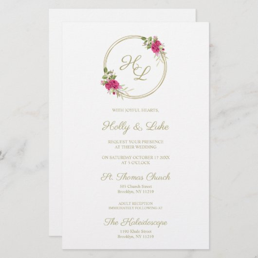 Rosa Botanische Initialen Elegantes Wreath Wedding (Vorne/Hinten)