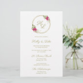 Rosa Botanische Initialen Elegantes Wreath Wedding (Stehend Vorderseite)