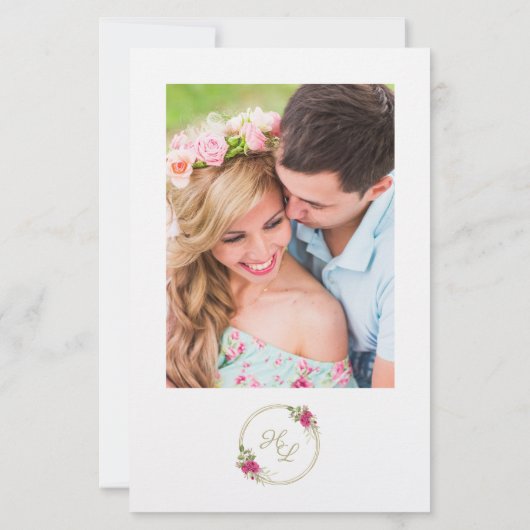 Rosa Botanische Initialen Elegantes Wreath Wedding (Rückseite)