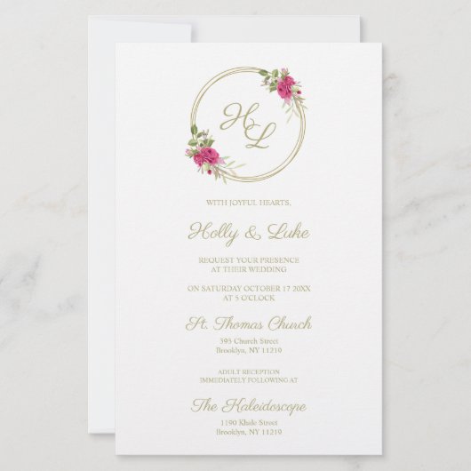 Rosa Botanische Initialen Elegantes Wreath Wedding (Vorderseite)