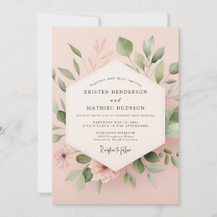 Rosa Botanische Romanische Hochzeit Einladung
