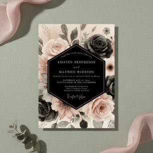 Rosa Botanische Romantische Hochzeit Einladung