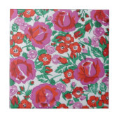 Rosa Botanische Rose Blumenmuster Fliese (Vorderseite)
