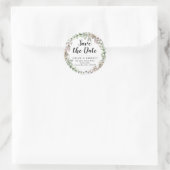 Rosa botanische Save the Date Rücksendeadressen-Au Runder Aufkleber (Tasche)