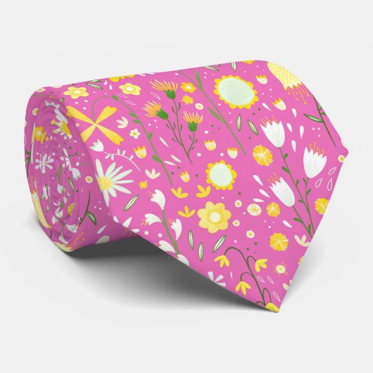 Rosa Botanische Wildblume Floral Neck Tie Krawatte (Gerollt)