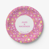 Rosa botanische Wildblume Pappteller (Vorderseite)