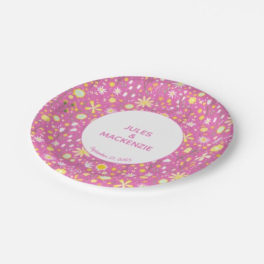 Rosa botanische Wildblume Pappteller (Schrägansicht)