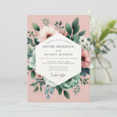 Rosa Botanischer Traumhochzeit Einladung (Stehend Vorderseite)