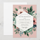 Rosa Botanischer Traumhochzeit Einladung (Vorne/Hinten)