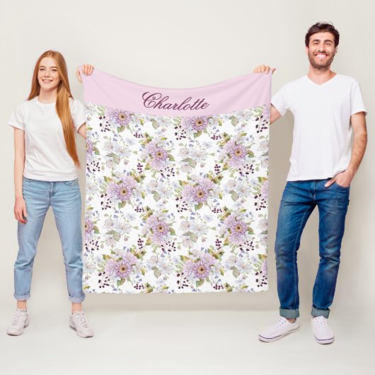 Rosa botanischer Wildblumen-Monogramm-Name Fleecedecke (Beispiel)