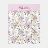 Rosa botanischer Wildblumen-Monogramm-Name Fleecedecke (Vorderseite)