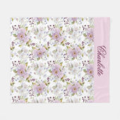 Rosa botanischer Wildblumen-Monogramm-Name Fleecedecke (Vorderseite (Horizontal))