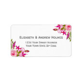 Rosa Botanisches Blumenzettel Adressaufkleber (Vorne)