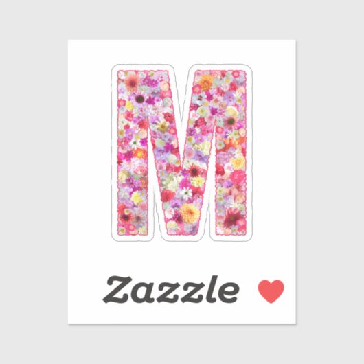 Rosa botanisches Monogramm Blumeninitial M Aufkleber (Blatt)