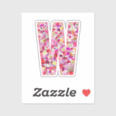 Rosa botanisches Monogramm Blumeninitial W Aufkleber (Blatt)