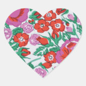 Rosa Botanisches Muster Herz-Aufkleber (Vorderseite)