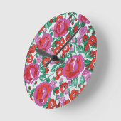 Rosa Botanisches Muster Runde Wanduhr (Winkel)
