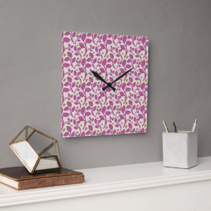 Rosa botanisches Rebenmuster Elegantes Blumenbla Quadratische Wanduhr