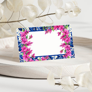 Rosa Bougainvillea Blaue Fliese Platzkarte