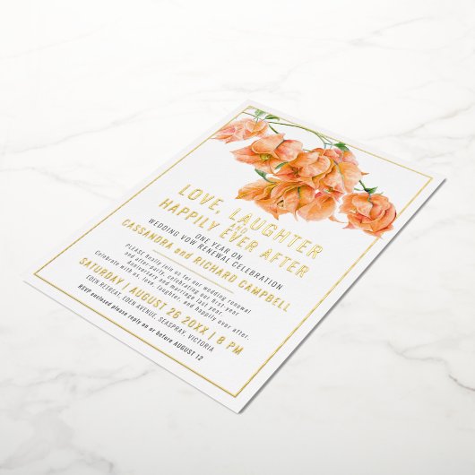 Rosa Bougainvillea Trauung Verlängerung Gold Orang Folieneinladung (Gedreht)