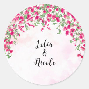 Rosa Bougainvillea Tropischer Wald Hochzeitsdusche Runder Aufkleber