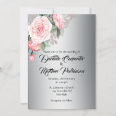 Rosa Bouquet auf Silberhochzeit Einladung (Vorderseite)