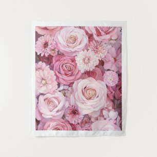 Rosa Bouquet Florale Kunst in Rosa Wandteppich