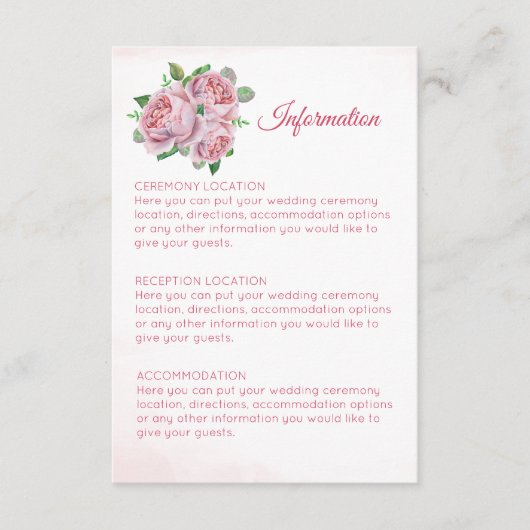 Rosa Bouquet Hochzeitsinformationskarten Begleitkarte (Vorderseite)